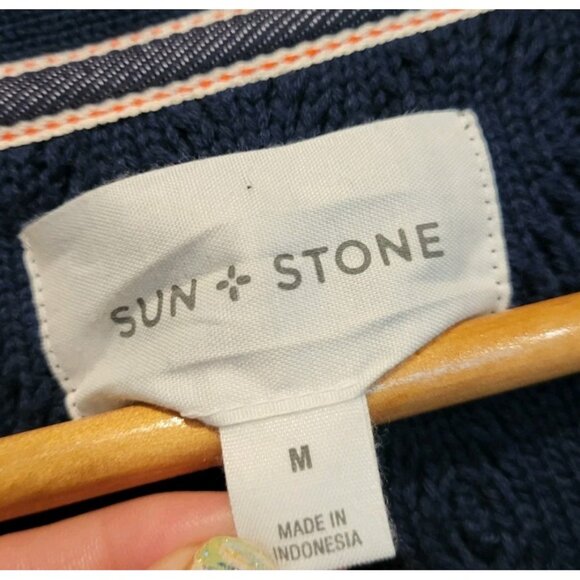 Sun & Stone Blue Patchwork V Neck Chunky Grandpa Cardigan Sweater Sz M - Picture 6 of 8